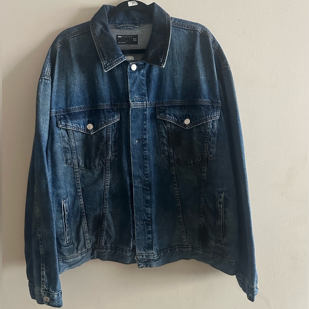 NWT ASOS Classic Women’s Oversized Dark Blue Distress Denim Jacket Size 10